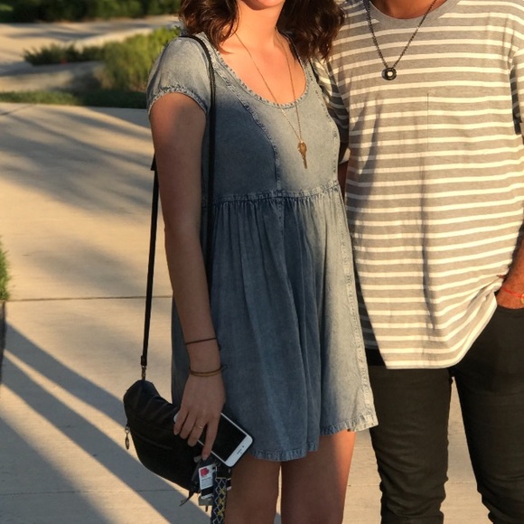 Ecote Urban Outfitters Flowy Cotton Denim Print Flowy Babydoll Dress - Picture 7 of 7